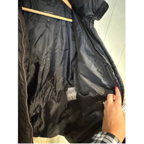 Marc New York Black Puffer Jacket with Faux Fur Detachable Hood, Size L - Picture 6 of 12